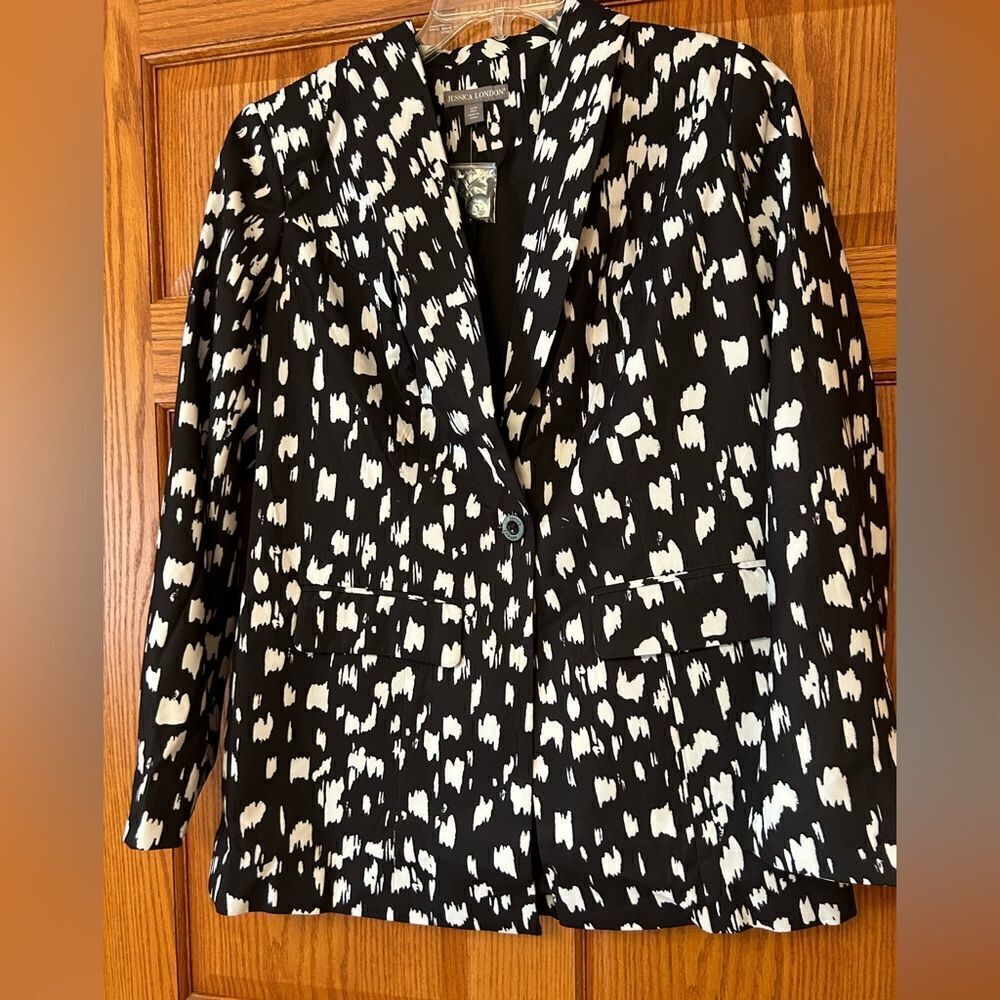 NWT Jessica London 12W tall jacket black white geometric pattern lined
